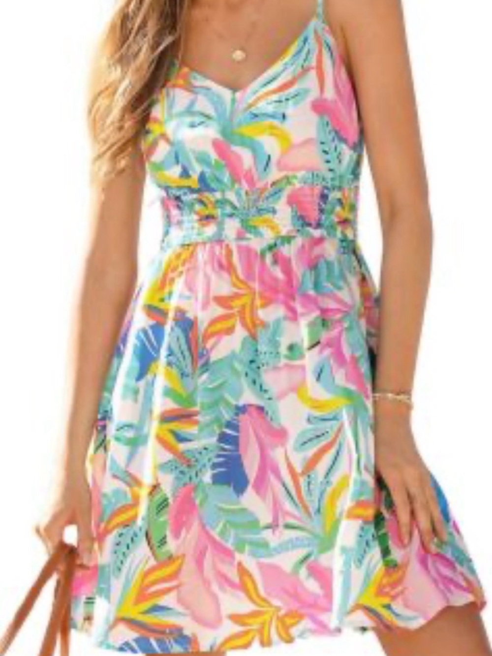 Women's Tropical Floral Pink & Blue Sundress